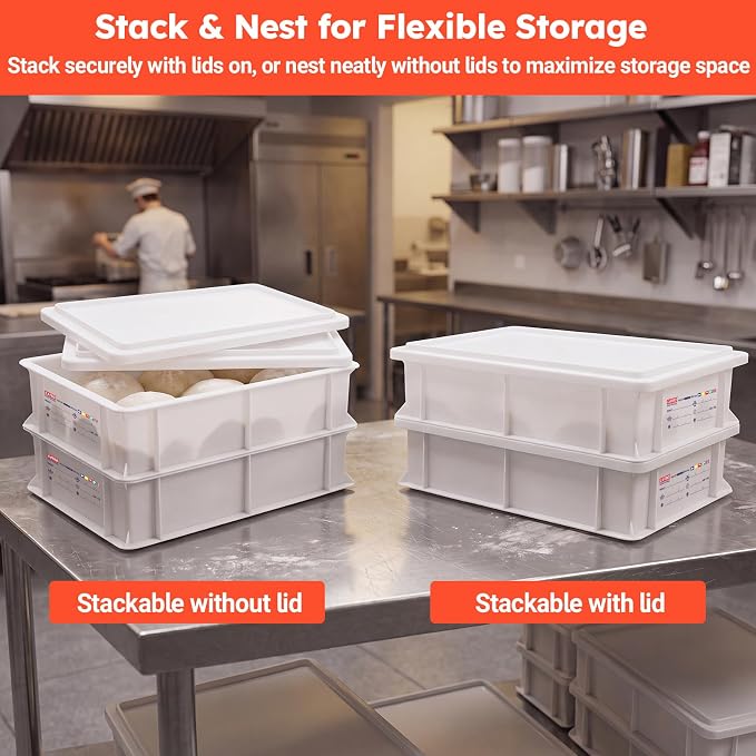 2 Pack Pizza Dough Proofing Boxes with 2 Lids, Commercial Food Grade Stackable Bread Proofing Containers with Label Sticker & 2 Erasable Markers, BPA Free, Fit Up to 6 Dough Balls Each - Image 5