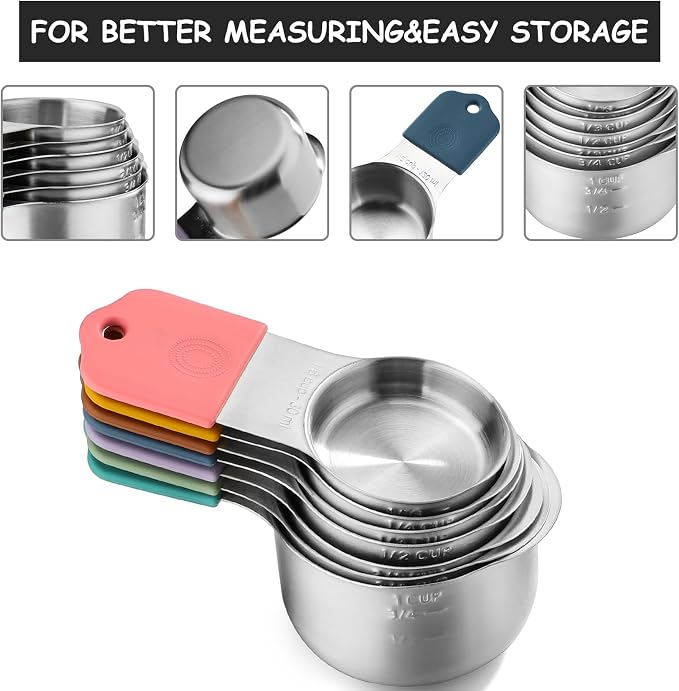 Magnetic Measuring Cups Stainless Steel Magnetic Measuring Cups Set of 7 | Stackable Nesting Heavy Duty Metal Measure Cup for Measuring Dry or Liquid Ingredients - Image 3