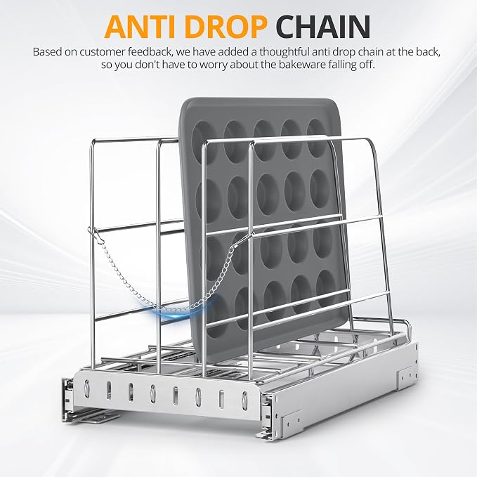 NestSprout Pull Out Cabinet Organizer for Cutting Board, Cookie Sheet, Baking Sheet, Stainless Steel Sliding Rack for Bakeware & Trays, Heavy-Duty Cutting Board Organizer 9”W x 16.5”D | Stainless Steel Sliding Rack for Bakeware & Trays, Heavy-Duty Cutt... - Image 6
