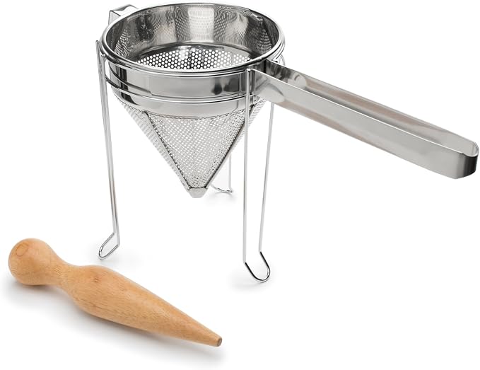 Farm to Table Chinois Set, Stainless Steel, 3-Piece | Easily Strain Soups, Sauces, Broths, Compotes & More | Kitchen Strainer With Stand, Pestle & Handle | Food Mill Strainer - Image 2