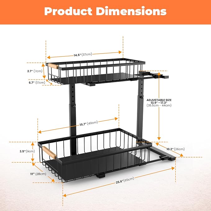 2 Pack Under Kitchen Sink Organizer, 2 Tier Pull Out Cabinet Organizer, Metal Under Sink Organizer, Sliding Drawer Organizer for Kitchen Bathroom Pantry Cabinet Closet - Image 2
