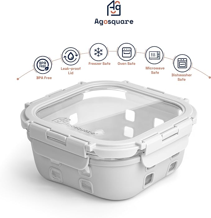 Glass Food Storage Containers with Glass Lids – 28oz Meal Prep Containers, Lunch Box with Silicone Sleeve – Stackable Containers for Lunch & Leftovers - Image 3