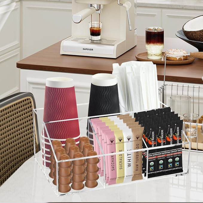 Acrylic Coffee Bar Station Organizer Countertop for Sugar Tea Packets Clear - Image 5