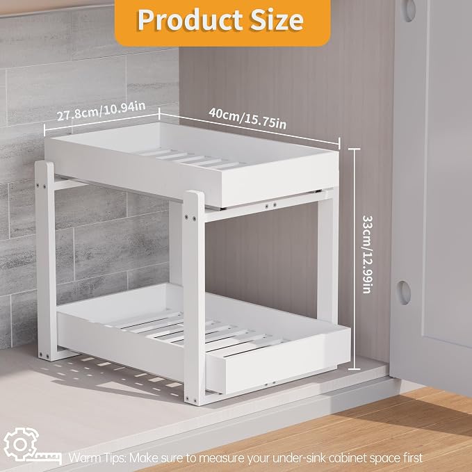 Bamboo Under Sink Organizer 2 Tier Pull Out Cabinet Storage Drawer - Image 2