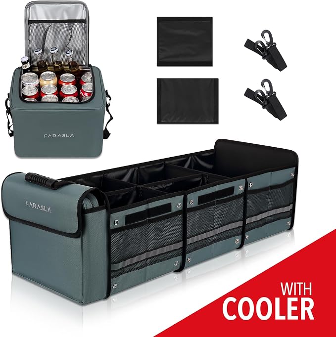 Waterproof Trunk Organizer with Insulated Leakproof Cooler Bag, Foldable Cover, Adjustable Securing Straps (4-in-1 w/Cooler, Gray) | Collapsible Storage, Foldable Cover, Removable Leakproof Cooler, Adjustable Securing Straps, Fits SUVs and Trucks - Image 7