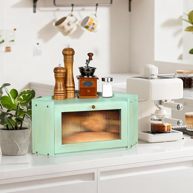 Bread Box for Kitchen Countertop with Acrylic Window Green | Farmhouse Bread Storage Container, Large Pantry Organizers for Homemade Snacks, Loaves, Breathable Keeps Bread Fresh - Image 6