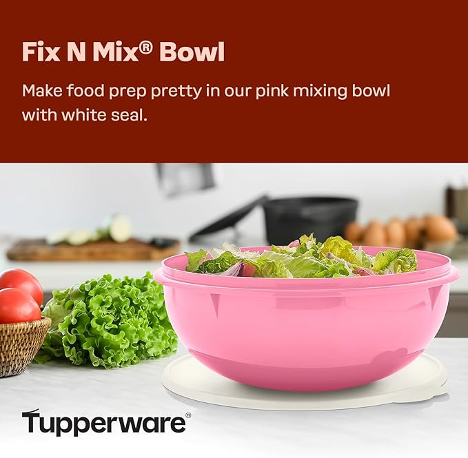 Tupperware Fix-N-Mix Vintage Pink Mixing Bowl - 1.7 Gallon | Plastic Food Storage Mixing Bowl with Secure Lids, BPA Free Materials, & Dishwasher-Safe for Kitchen Storage or Meal Prep - Image 2