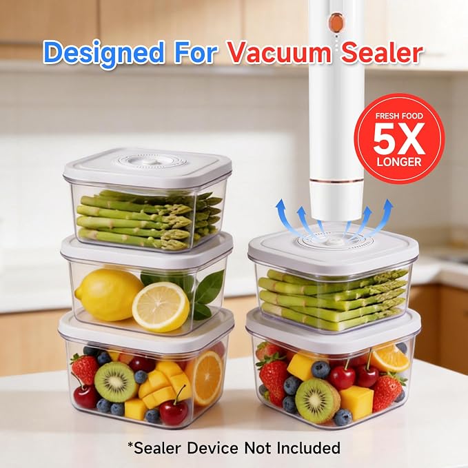 Vixino Vacuum Seal Containers, 3Pcs Reusable Food Storage Containers with Lids for Meal Prep and Freezer, BPA-Free，Microwave Safe，Leak-proof, Airtight (Vacuum Sealer Not Included) - Image 2