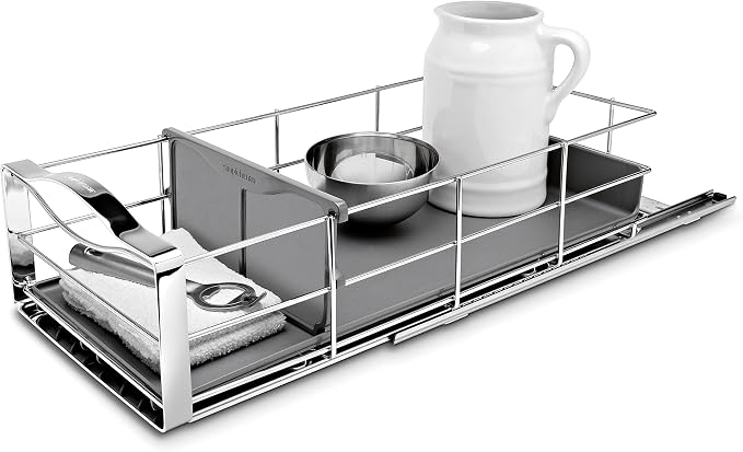 simplehuman 9-Inch Pull-Out Cabinet Organizer, Under Cabinet Sliding Drawer for Kitchen Bathroom, Heavy-Gauge Steel Frame, Removable Drip Guard, Ball-Bearing Tracks, Grey Plastic - Image 2