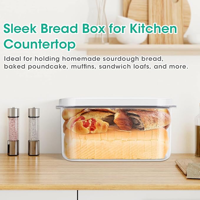 Large Bread Box with Easy-Carrying Handles for Kitchen Countertop, 6.5 Qt Rice Flour Container with Pop Up Lid & Hanging Hooks for Cleaner Use, Airtight Food Storage Bin for Kitchen Organization - Image 6