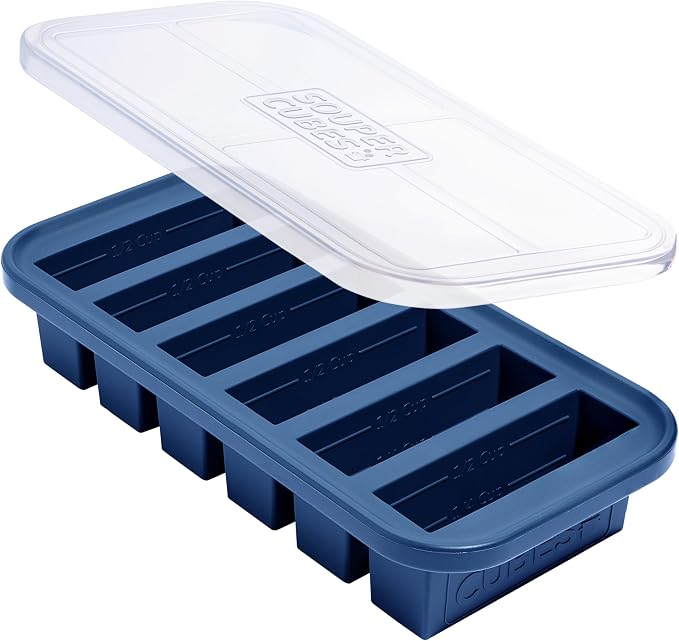 Souper Cubes 1/2 Cup Silicone Freezer Mold with Lid, Blueberry, 1-Pack | 100% Platinum-Cured Silicone Freezer Cube, Oven & Microwave Safe, Perfect for Freezing Broth, Sauces, Sides and More by SouperCubes%C2%AE