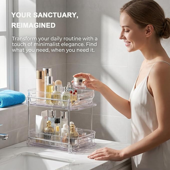2-Tier bathroom cabinet organizer, bathroom organizers and storage with Adjustable Removable Dividers,Under Sink Organizing,Under Sink and Pull-Out Cabinet Organizer for Kitchen and Pantry Storage - Image 3