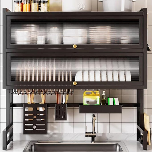 Double-Layer Dish Rack Kitchen Above the Sink Dish Drain Multi-Layer Dish countertop Multi-Function Storage Drain Board Drying kit(Black,65cm/25.6in) by Unknown