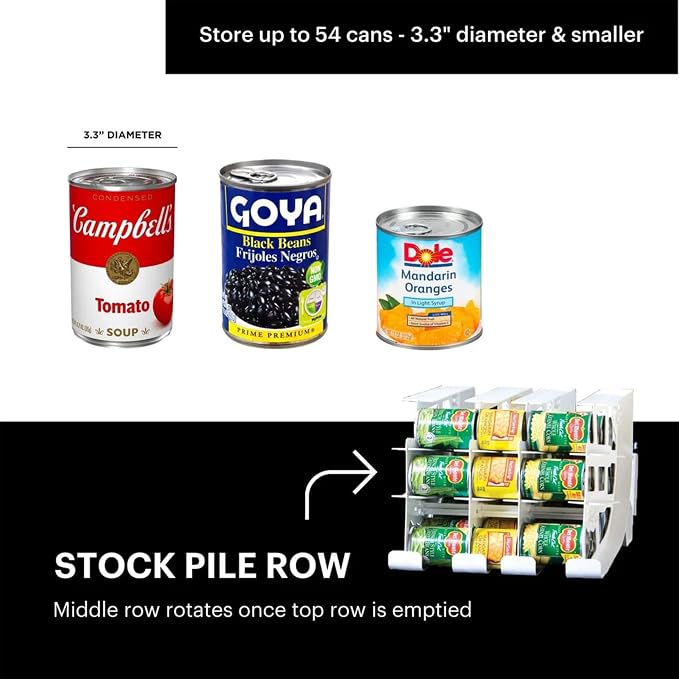 FIFO Can Tracker 4-Pack - 3-Tier Rotating Food Can Organizer for Pantry, Expandable Soda Can Storage for Kitchen, Holds 54 Cans of Food or Soda - Image 8