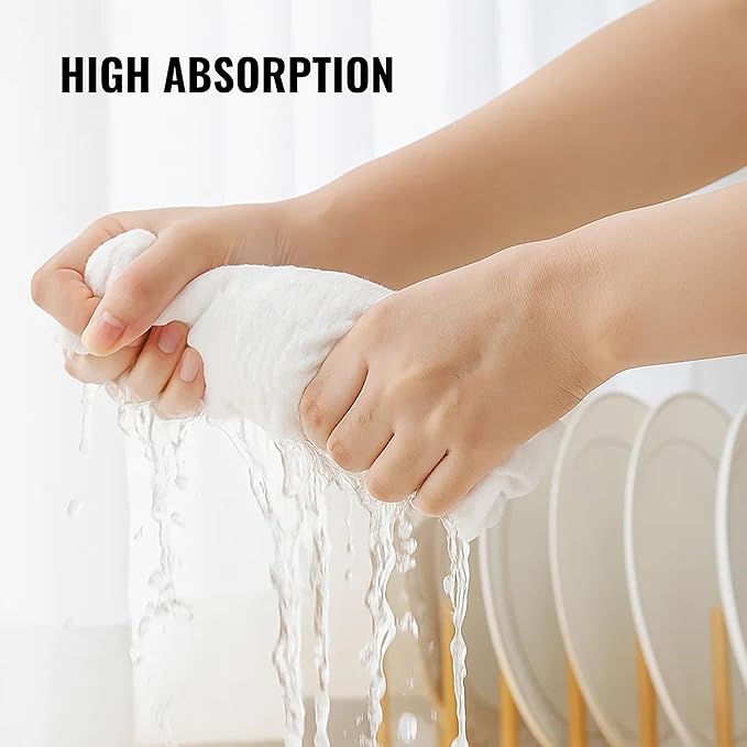 Dish Cloths Cotton| Kitchen Wash Cloth | Shop Towels Absorbent and Lint Free Flour Sack| Dishcloths for Kitchen Washing Dishes| Thick Absorbent Quick Dry Dish Rags | 4 Pack 13"x13" White - Image 4