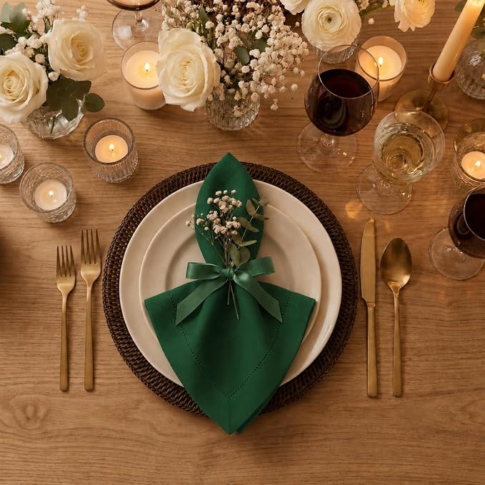 Signature Linen™ by D'Moksha Eden Green Dinner Napkins Set of 4, 20 x 20 Inch Cloth Napkins, 100% Pure Linen, Hemstitch, Machine Washable Table Napkins- Summer, Weddings, Outdoor hostings - Image 2