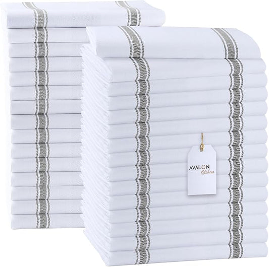 Dish Towels 30 Pack Grey Stripe 100% Cotton Kitchen Towel 15x25 Inch Tea Towels, Dish Cloths for Washing Dishes, Kitchen Rags for Drying Dishes by Avalon+Kitchen