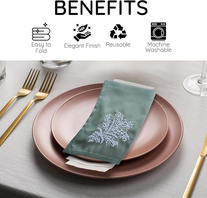 Cloth Tea Napkins Set of 6, Embroidered Cotton Napkins with French Knot Design, Reusable Table Napkins for Dinner, Tea Time, Coffee, Cocktail Settings, 16x16 Inches (Sage Green) - Image 5
