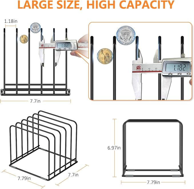 Kitchen Cabinet Organizer, Steel Cookware Holder, Divided Holder with 5 Slots for Skillets Baking Tray and Chopping Board Rack - Baking Pan Holder Storage (2 PCS) - Image 2