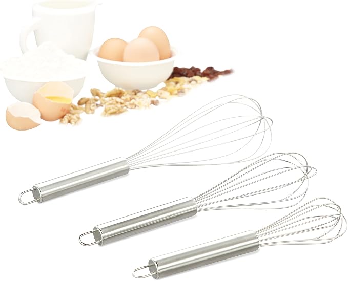 Set of 6 Whisks, Stainless Steel Hand Whisks, Professional Balloon Whisks, Whisks in 8 Inches, 10 Inches, 12 Inches by Relaxdays