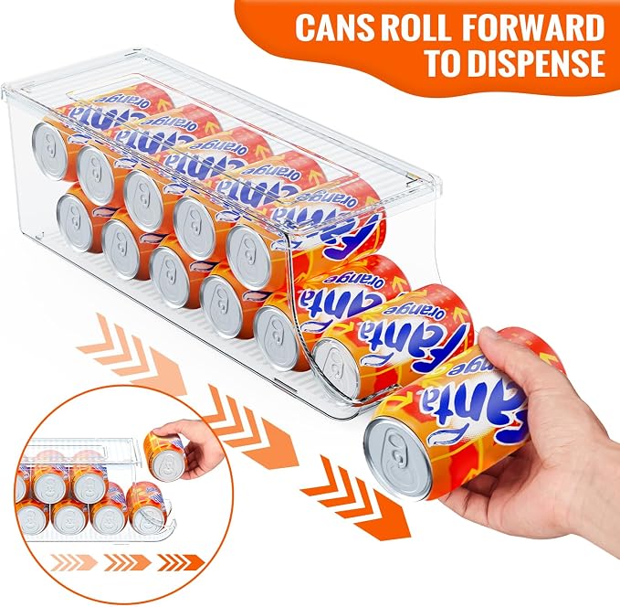SCAVATA 2 Pack Soda Can Organizer for Refrigerator, Stackable Canned Food Pop Cans Container Can Holder Dispenser with Lid for Fridge Rack Freezer, Clear Storage Bins-Holds 12 Cans Each (Clear) - Image 3
