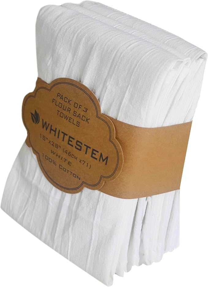 Flour Sack Towels | Tea Towel for Crafts | Kitchen Dish Cotton Blank Towel for Embroidery | Baking Bread Proofing Linen Cover | Super Absorbent Quick Dry | 3 Pack 18"x28" White by WHITESTEM