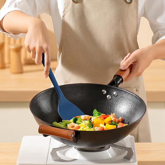 MOACC Silicone Kitchen Cooking Utensils Set: Heat Resistant 13inch Long Kitchen Gadgets, BPA Free Non Stick Rubber Cook Accessories For Food Prep, Frying, Serving, Basting (Dark Blue) - Image 2