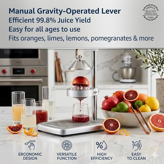 Lemon Squeezer Hand Press Juicer, Heavy Duty Manual Citrus Juicer | Heavy duty lever design extracts more juice with less effort, perfect for lemons, limes and oranges. - Image 6