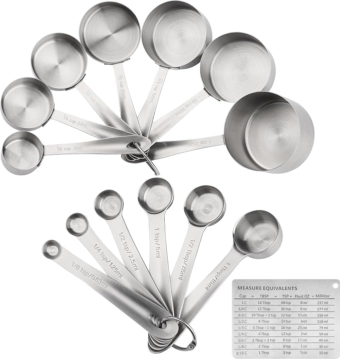 Measuring Cups and Spoons Set 16, 18/8 Stainless Steel Measuring Cups and Spoons for Dry&Liquid, 7 Metric&US Measing Cups &6 Measuring Spoons &Measure Equivalents for Kitchen&Baking - Image 4