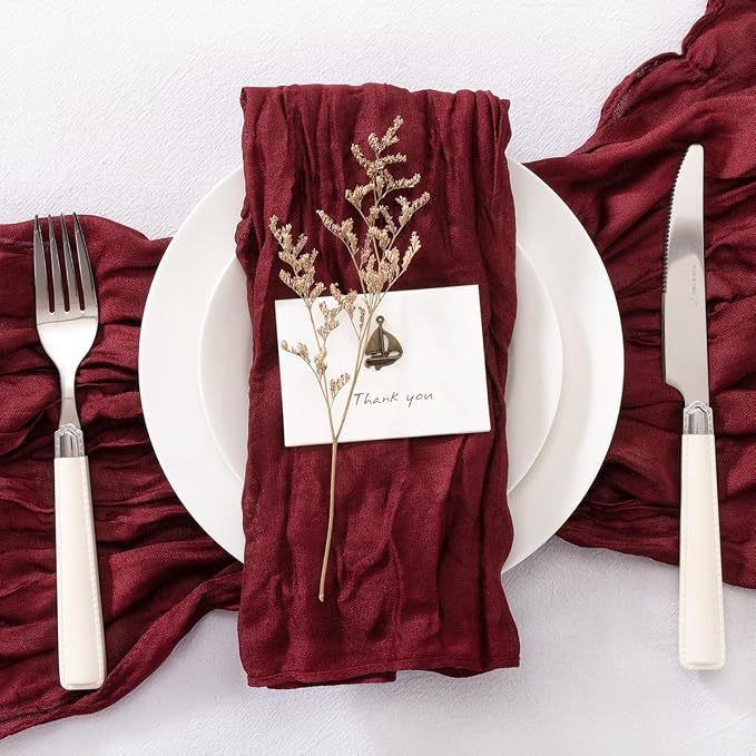 Cheesecloth Napkins Burgundy Red Cloth Napkins Bulk,Set of 50 | 21''x21'',Washable Boho Table Gauze Fabric Napkins,for Wedding Baby Bridal Shower Dinner Party Decor - Image 4