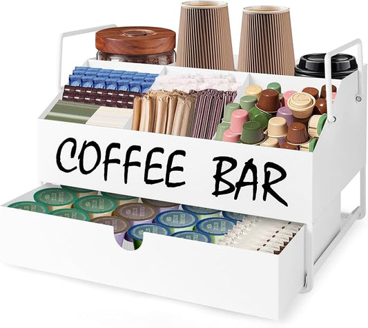 Coffee Bar Accessories Organizer - Countertop Coffee Station with Drawer, Pod Holder & Condiment Organizer，White by Unknown
