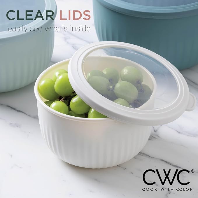 COOK WITH COLOR Prep Bowls with Lids- Wide and Deep Nesting Plastic Small Mixing Bowl Set with Lids, 12 Piece Set - Deep Bowls, Teal and Pink - Image 5