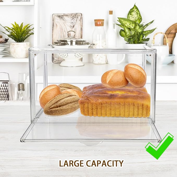 RISICULIS 2PCS Large Bread Box for Countertop, Stackable Double Layer Storage Container, Clear Boxes for Kitchen Counter, Bread Keeper for Homemade Bagel, Muffins, Rolls | Large Capacity Stackable Double Layer, Clear Boxes for Kitchen Counter, Bread Ke... - Image 4