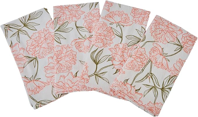 Peony Blossom Cloth Napkins | 100% Cotton, Highly Absorbent, Quick-Dry, & Reusable | Printed Home Decor Premium Cloth Dinner Napkins for Table & Dining | 20" x 20" (Set of 4) - Image 2