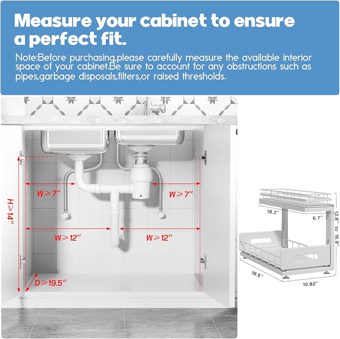 Under Sink Organizer Upgrade To Professional Rails,2-Tier Dual Pull Out Cabinet Storage,Height Adjustable Slide Out Drawers For Bathroom Kitchen,2 Pack-18.5"Dx12.8"-16.9"H,White - Image 2