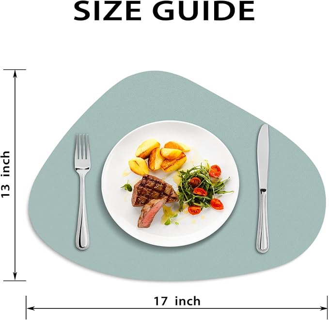 Faux Leather Placemats Set of 6, Wipeable & Washable Table Mats | Waterproof, Heat-Resistant & Easy to Clean Round Place Mats for Dining & Kitchen, 17''x13'', Aqua Green - Image 6