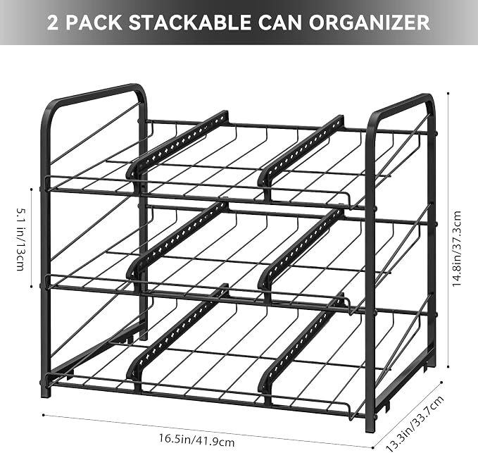 NORCEESAN Stackable Can Rack Dispenser 2 Pack Can Storage Rack Organizer Can Food Storage Rack Holds Up to 72 Cans for Kitchen Cabinet Countertops, Black - Image 5