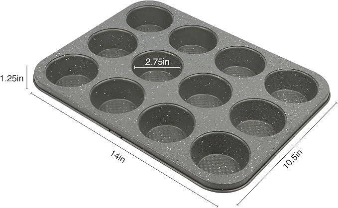 David Burke 12-Cup Muffin Pan, Carbon Steel, PFTE & PFOA Free, Oven Safe, Diamond Textured Surface – Gray Speckle - Image 4