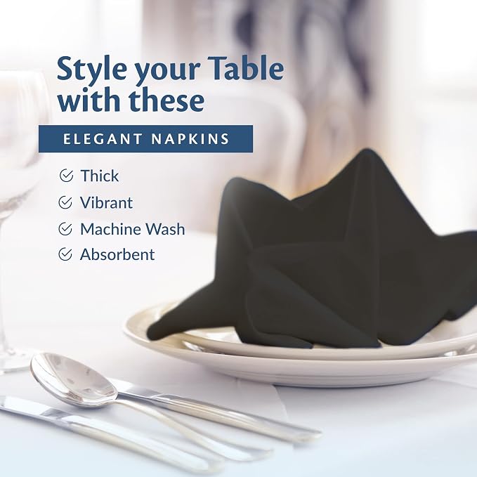 Black Cloth Napkins 20" X 20" Bulk Sets, Restaurant Quality | Elegant Clean-lined Hemmed Edges, Square, For Weddings, Hotels, Restaurants, And Classy Home Dinners - Image 4