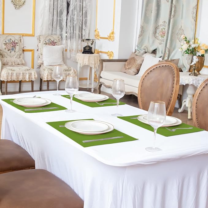 Cloth Placemats Set of 8, Linen Type Fabric Placemats Machine Washable Heat Resistant Placemats Wrinkle Free Thick Polyester Kitchen Place Mats for Dining Table (Green) - Image 6