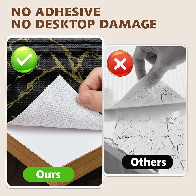 2-Layer Drawer and Shelf Liner for Kitchen Cabinet: 23.6in X 30Ft Non Slip | Waterproof Shelf Paper Non Adhesive Refrigerator Liners Black/Gold Marble Easy Liners for Bathroom with Knife Tape Measure - Image 5
