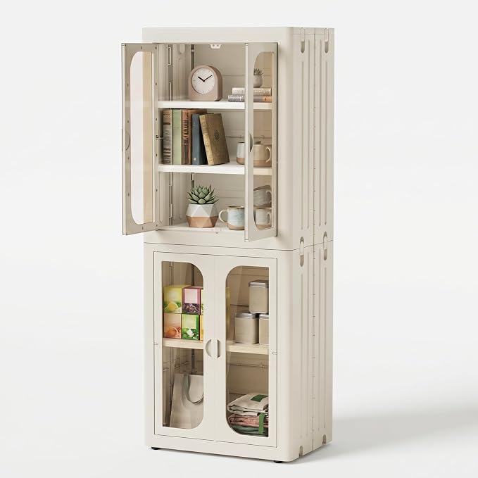 5-Tier Plastic Storage Cabinet with Adjustable Shelves | Stackable,Freestanding, Transparent Doors and Wheels, Tool-free Install, Durable PP, 20.41”×13.79”×52.32” Storage Organizer - Image 3