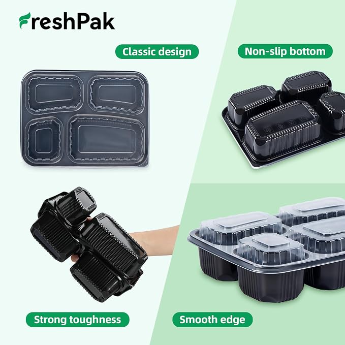 40 Pack 34oz Meal Prep Containers - Shrink Wrapped Ready To Use | 4-Compartment Leak-Resistant | Shatterproof Flexible PP | BPA Free Microwave Safe, Leftover & Catering To-Go Boxes - Image 5