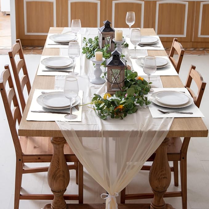 Cloth White Placemats Set of 8, Linen Type Fabric Placemats Machine Washable Heat Resistant Placemats Polyester Place Mats for Halloween, Thanksgiving and Christmas Dining Table (White) - Image 2