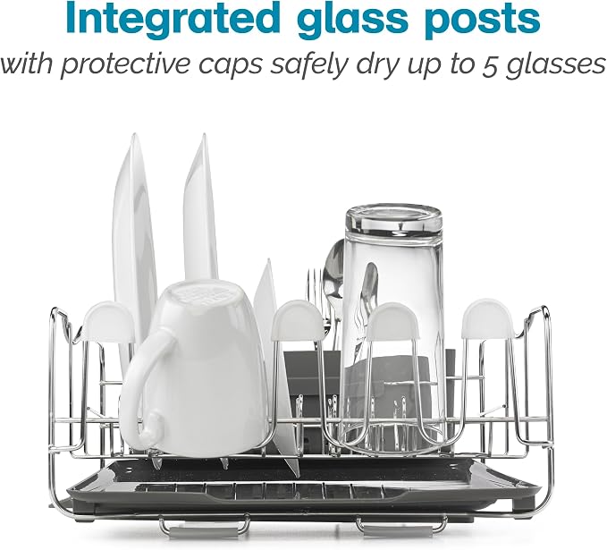 Polder KTH-615 Dish Rack, 4 PC Combo– Advantage System Includes Rack, Drain Tray, Removable Drying Tray & Cutlery Holder – Stainless Steel & Plastic - Image 3