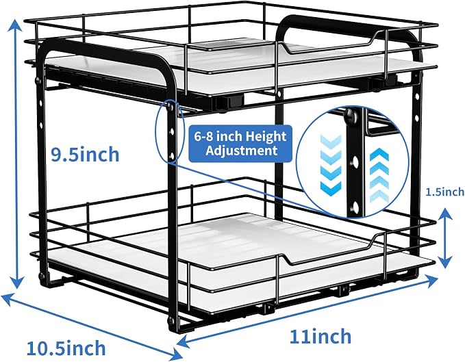 BOIVSHI 2-Tier Spice Rack Organizer, Pull Out Spice Rack for Cabinet, Height Adjustable Heavy Duty Metal Basket for Inside Cabinet & Pantry (11.5''Wx10.5''Dx9.5''H) - Image 6