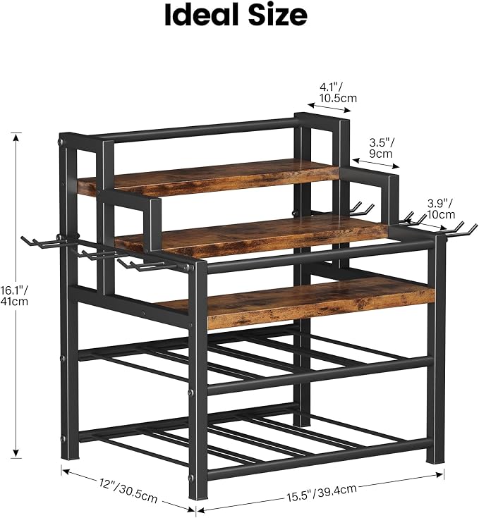 5-Tier Liquor Bottle Display Shelf, Holds up to 20 Bottles, Countertop Wine Racks with 6 Wine Glass Holders, Mini Wine Bar Cabinet for Home, All in One Coffee Syrup Whiskey Organizer - Image 7