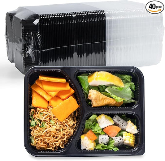 YANGRUI Meal Prep Containers 40 Pack 38 oz - Shrink-Wrapped No Pre-Wash | 3 Compartment Leak-Resistant Bento Box | BPA Free Shatterproof PP | Microwave Safe To-Go Food Storage for Leftovers & Parties by YANGRUI