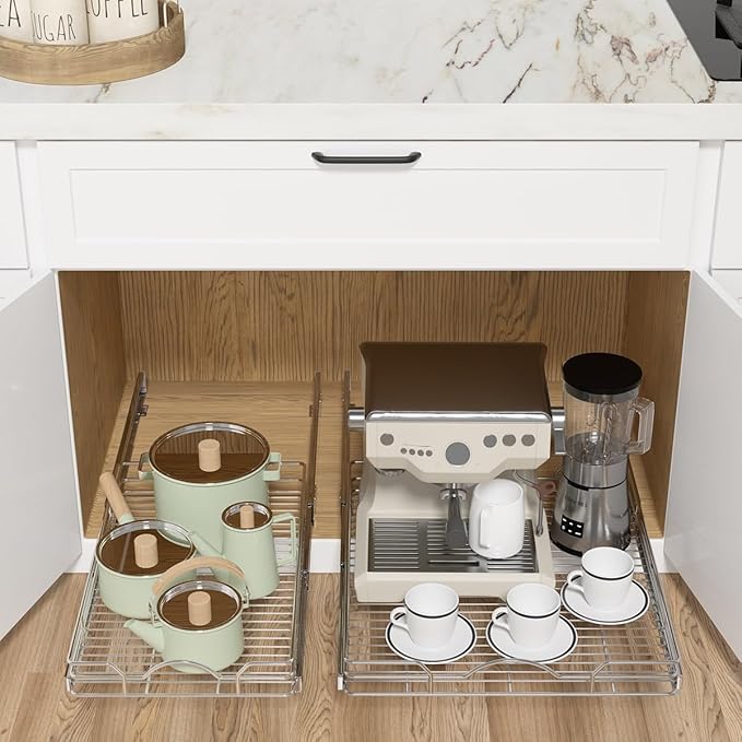OCG Pull Out Cabinet Organizer (21" W x 21" D), Pull out Shelves 1 Tier, Cabinet Slide Out Shelves for Base Cabinet Organization in Kitchen Bathroom Pantry, Bottom Mount, Chrome Finish - Image 4