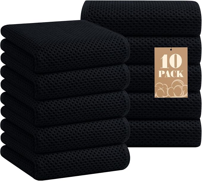 Homaxy 100% Cotton Waffle Weave Kitchen Towels, 10-Pack, Black | Ultra Soft Absorbent Dish Towels, Quick Drying Cleaning Towels, 13 x 28 Inches by Homaxy